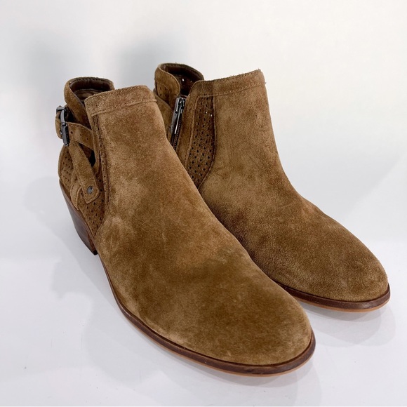 Vince Camuto Pamma Womens Brown Suede Leather Buckle Block Heel Booties Sz 10 M - Picture 3 of 8